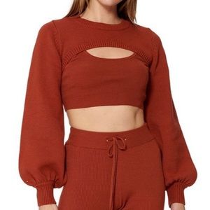 SOFIA RICHIE X BAR III Cropped Cutout Shrug Sweater Tank Set in Rust Large L NWT